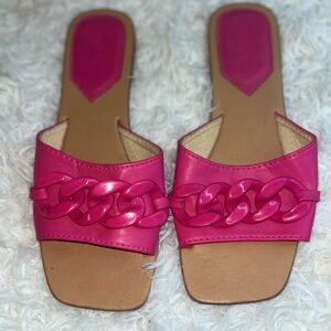 Forever 21 Hot Pink Chain Slide Sandals | Statement Flat Slides | Size 8